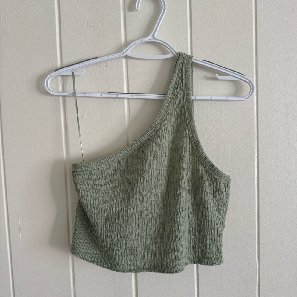 American Eagle Mint Green One-Shoulder Cropped Tank Top